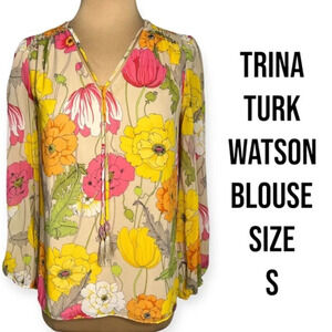 TRINA TURK
Retro mod Floral-Print Bubble-Sleeve Top size S